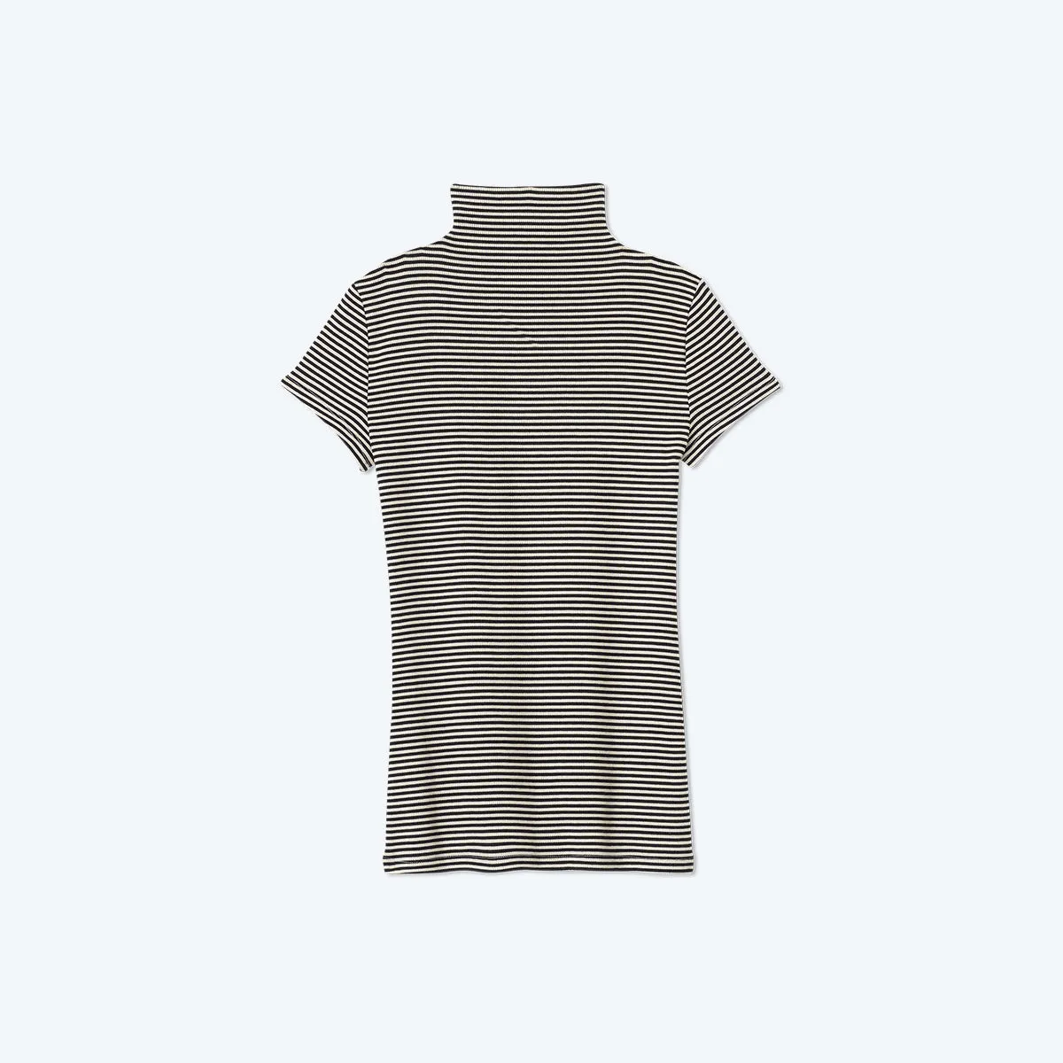 The Softest Ribbed Mock Neck T-Shirt - Sea Urchin & Oatmeal Stripe sold by Summersalt