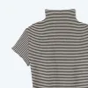 The Softest Ribbed Mock Neck T-Shirt - Sea Urchin & Oatmeal Stripe sold by Summersalt