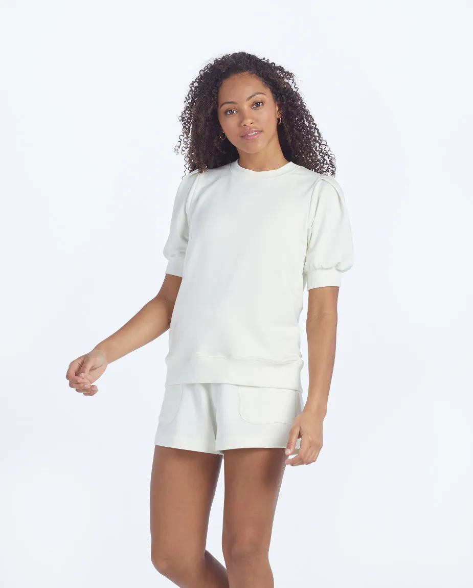 The Softest French Terry Puff Short Sleeve Top - White Sand sold by Summersalt