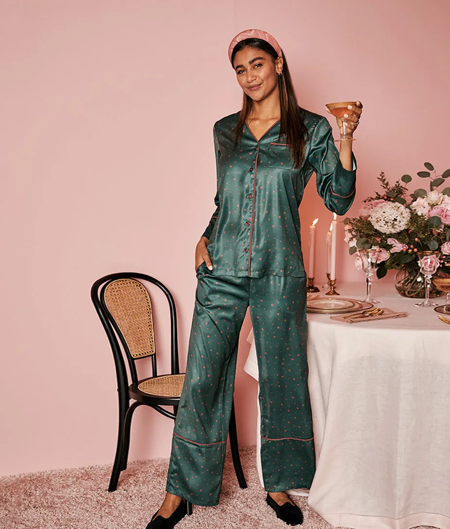 The Cloud 9 Silky Pajama Set - Celestial Dot in Eden & Rosewood sold by Summersalt