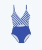 The Sea Breeze Cutout One-Piece - Mixed Stripe in Hydrangea & White Sand sold by Summersalt