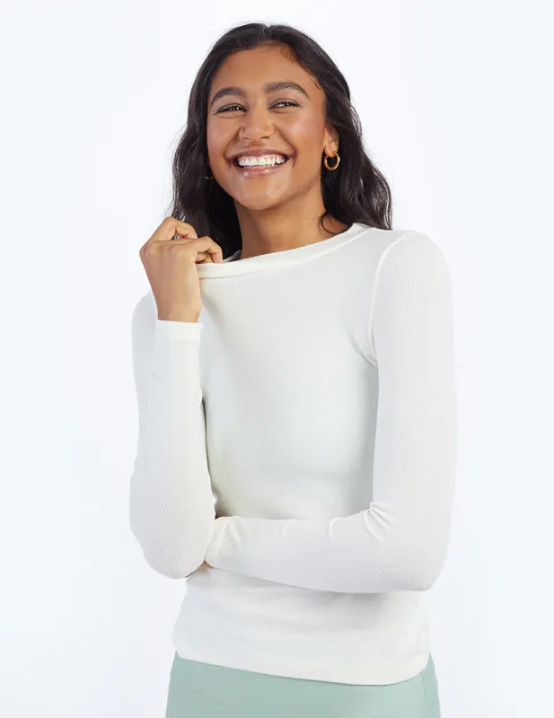 The Softest Ribbed Long Sleeve Crew - White Sand sold by Summersalt