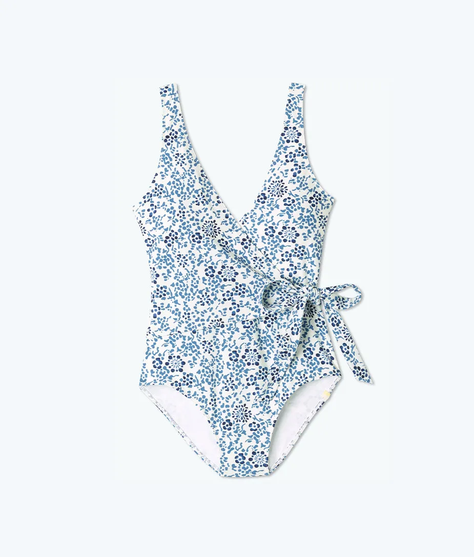 The Long Torso Perfect Wrap One Piece - Floral Reef in Indigo & White Sand sold by Summersalt product image thumbnail 4