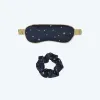 The Cloud 9 Silky Eye Mask & Scrunchie Set - Celestial Dot in Deep Sea & Gold sold by Summersalt