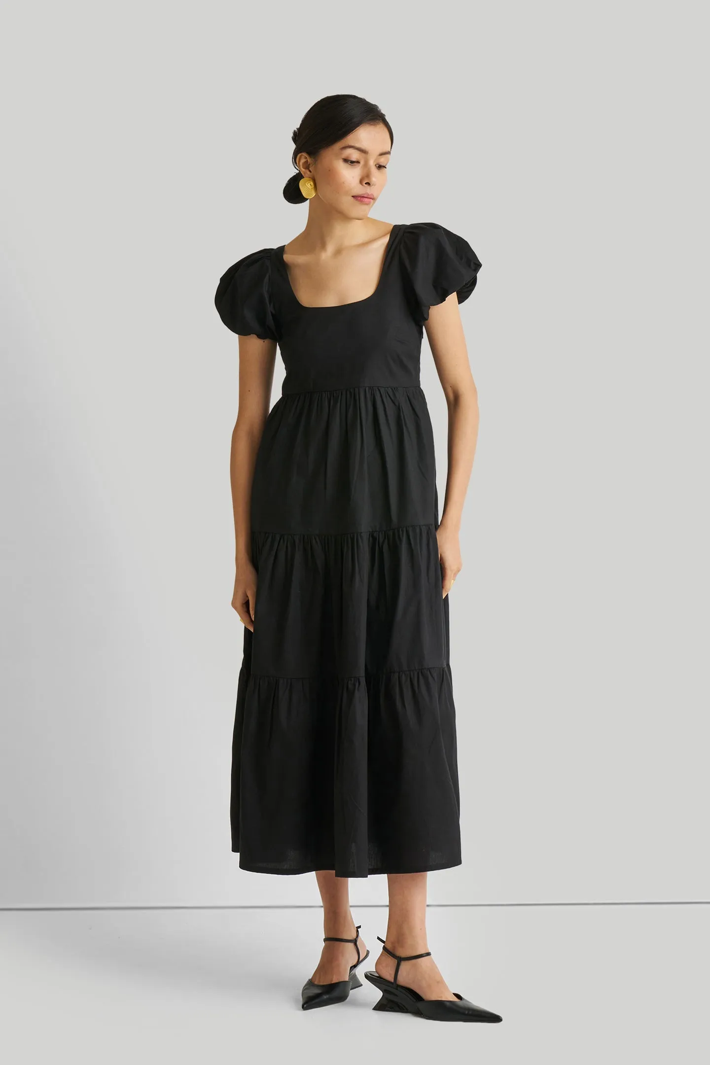 Puff Sleeved Tiered Maxi Dress in Black sold by Summersalt product image thumbnail 3