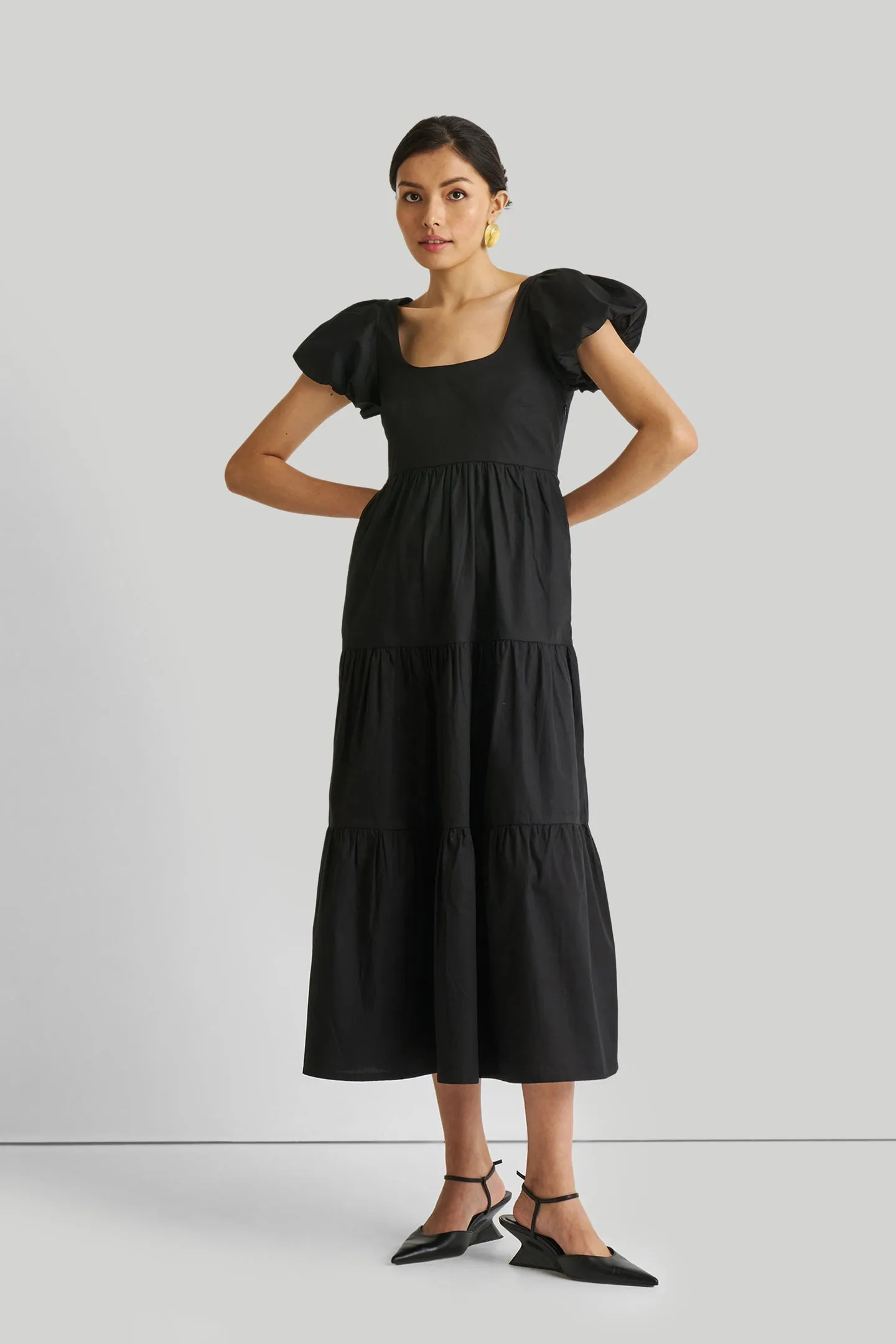 Puff Sleeved Tiered Maxi Dress in Black sold by Summersalt product image thumbnail 5