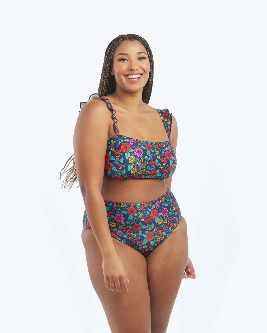 The Ruffle Oasis Bikini Top - Midnight Bloom sold by Summersalt