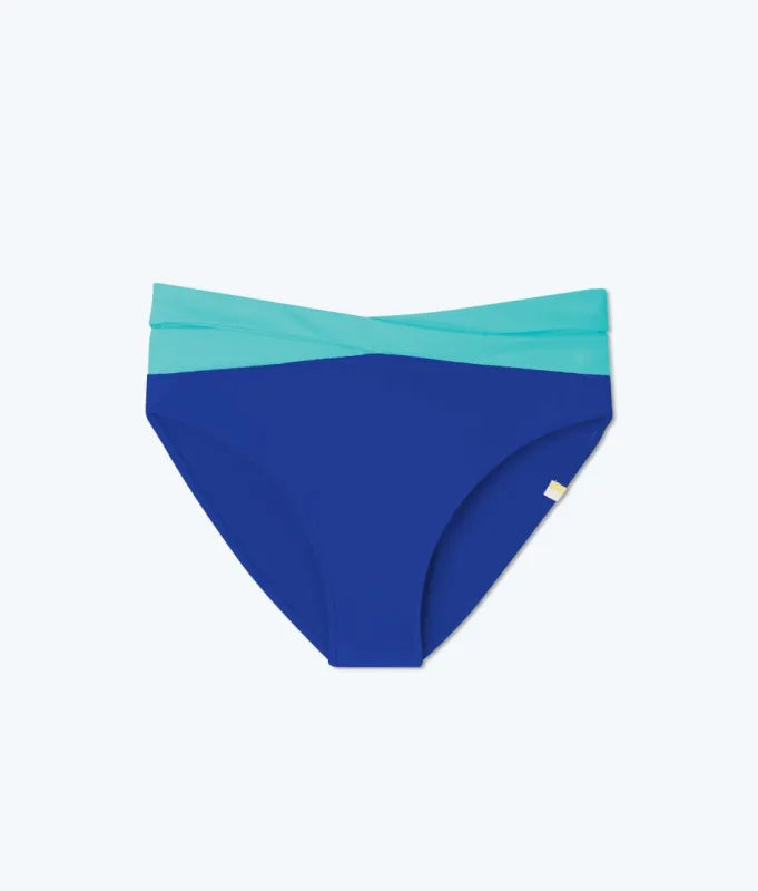 The Wrap High Leg High Rise Bikini Bottom - Aqua & Lapis sold by Summersalt