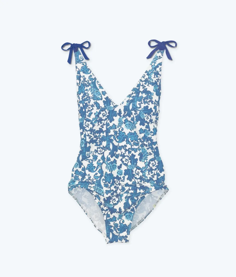 The Tie Backflip - Garden Floral in White Sand & Pacific sold by Summersalt product image thumbnail 2