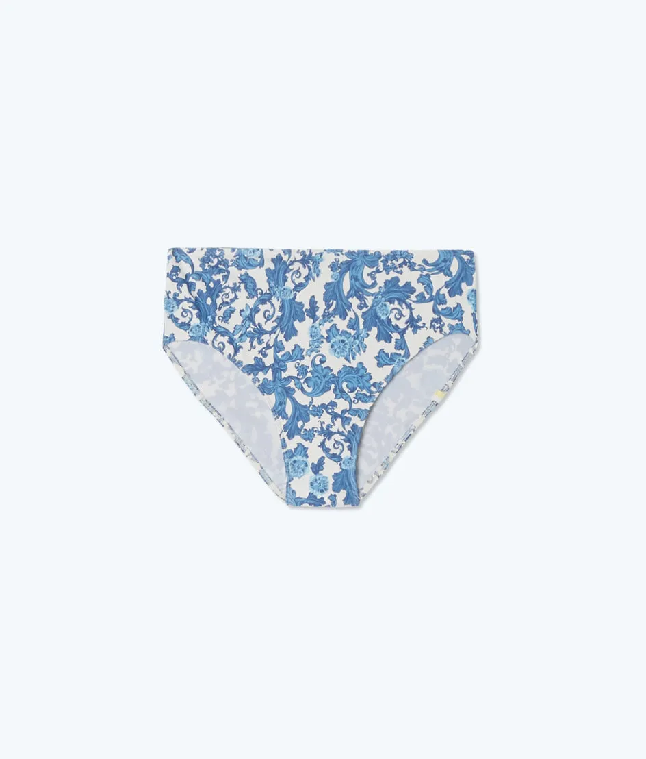 The High Leg High Rise Bottom - Garden Floral in White Sand & Pacific sold by Summersalt