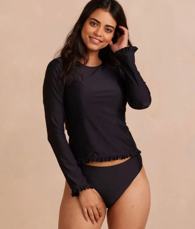 The Waterside Ruffle Rash Guard - Sea Urchin sold by Summersalt