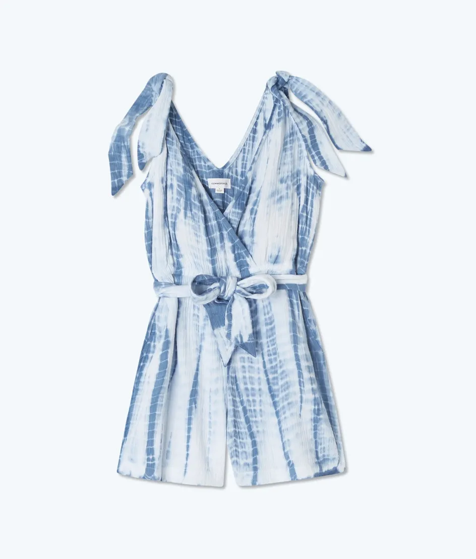 The Going Places Gauze Tie-Shoulder Romper - Summer Tie Dye sold by Summersalt