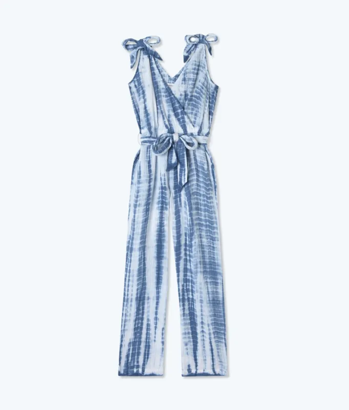 The Going Places Gauze Tie-Shoulder Jumpsuit - Summer Tie Dye sold by Summersalt