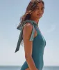 The Bow-Shoulder Ruched Sidestroke - Bluestone & Mist sold by Summersalt