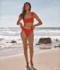The RippleRib Ruffle Bikini Top - Lava sold by Summersalt