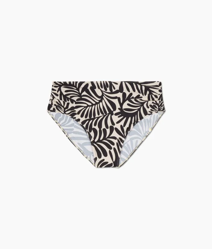 The Ruched High Leg High Rise Bottom - Abstract Palm in Sea Urchin & White Sand sold by Summersalt