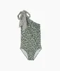 The Bow-Shoulder Ruched Sidestroke - Twilight Floral in Olive sold by Summersalt