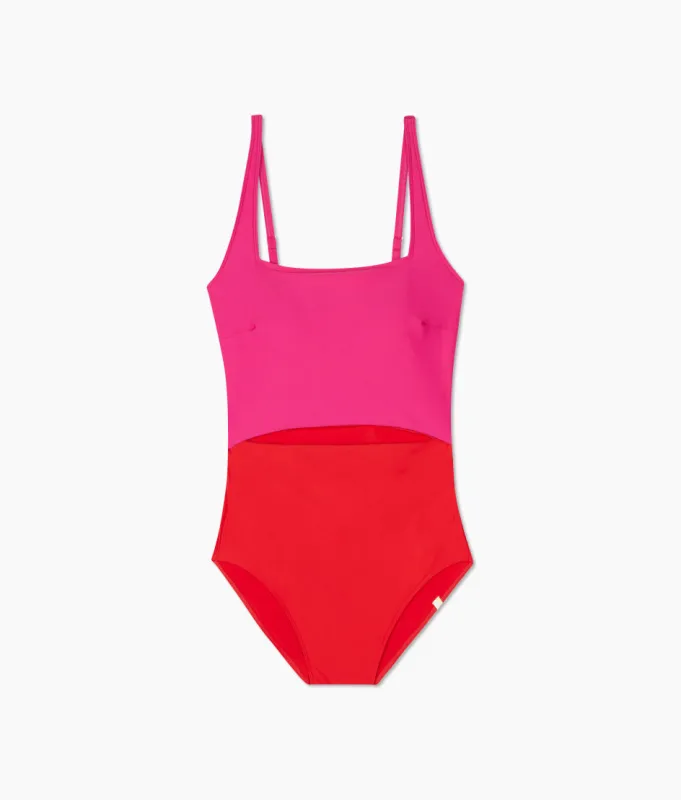 The Canal Cutout One-Piece - Lava & Hibiscus sold by Summersalt