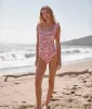 The Ruffle Seaway Square Neck One-Piece - Sunflower and Yew & Aril in Watermelon sold by Summersalt