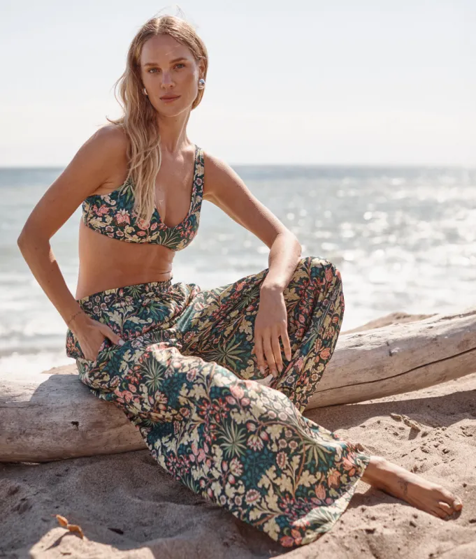 The Silky Luxe Palazzo Pants with Ties - Hyacinth in Sunburst & Teal sold by Summersalt