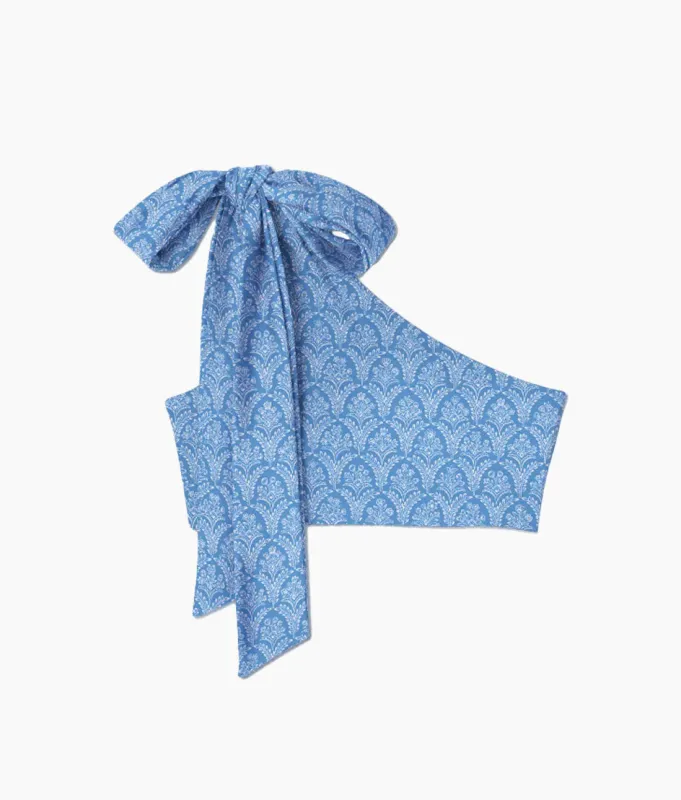 The Bow-Shoulder Ruched Sidestroke Bikini Top - Porto Paradise sold by Summersalt