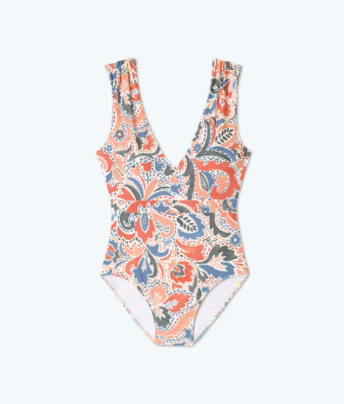 The Ruched Backflip - Bright Watercolor Paisley sold by Summersalt
