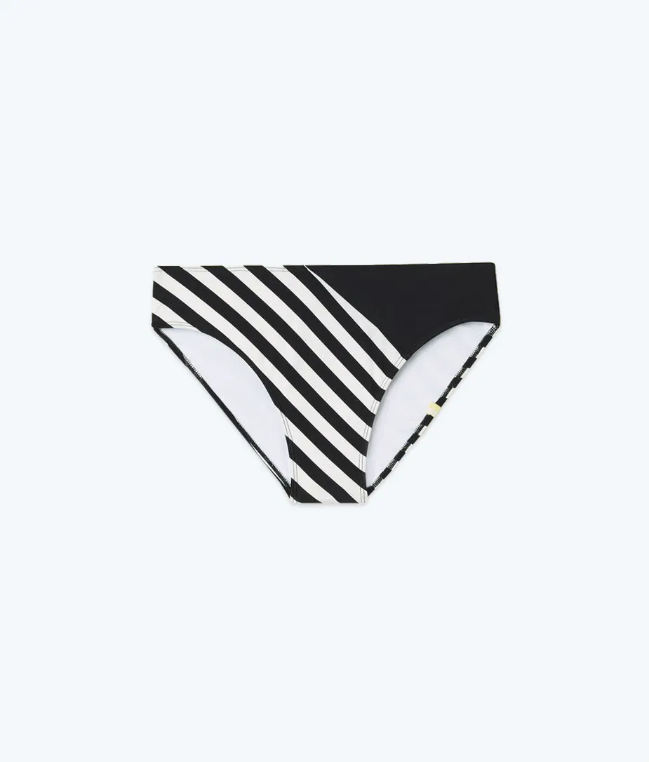 The Diagonal Mid Rise Bottom - Mixed Stripe in Sea Urchin & White Sand sold by Summersalt