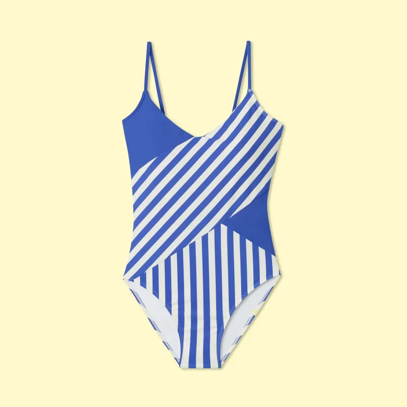 The Marina - Stripe in Hydrangea & White Sand sold by Summersalt
