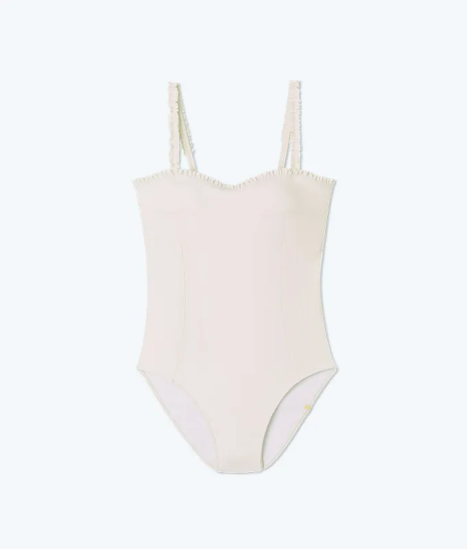 The Mini-Ruffle Sweetheart Coast One-Piece - White Sand sold by Summersalt