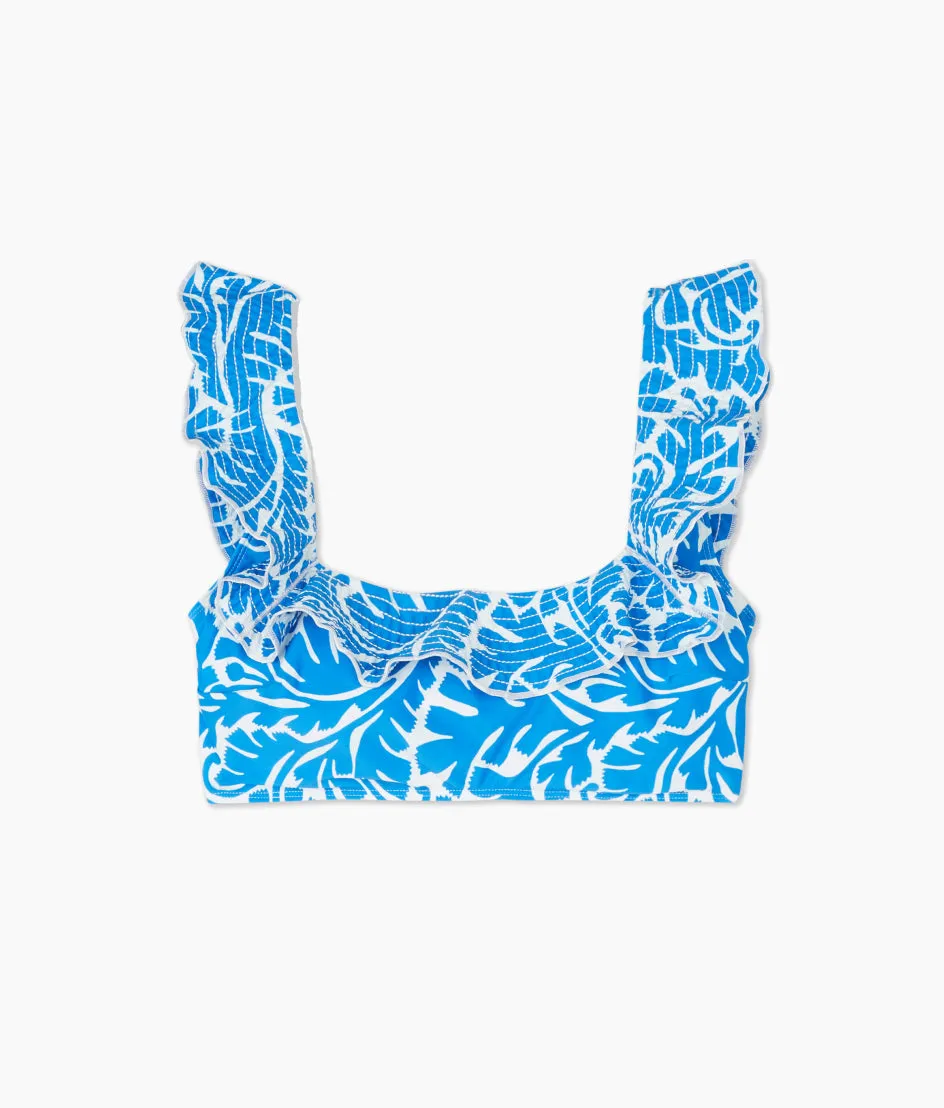 The Ruffle Seaway Square Neck Bikini Top - Floral Wave in Azure sold by Summersalt product image thumbnail 4