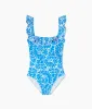 The Ruffle Seaway Square Neck One-Piece - Floral Wave in Azure sold by Summersalt