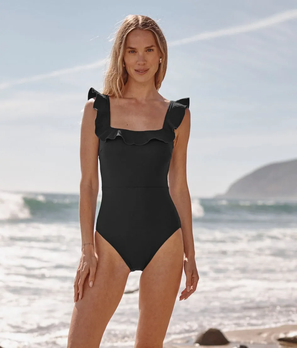 The Ruffle Seaway Square Neck One-Piece - Sea Urchin sold by Summersalt