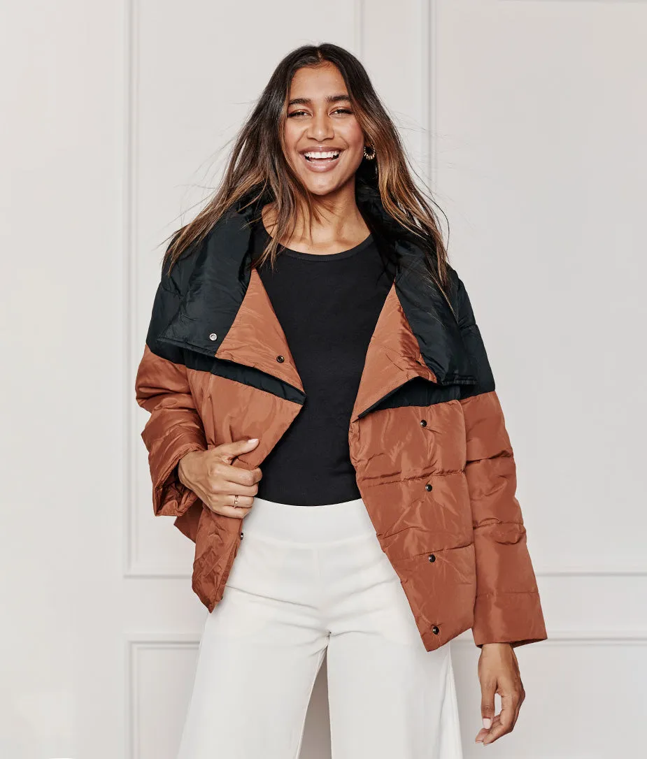 The Colorblock Eco Puffer Jacket - Sea Urchin & Praline sold by Summersalt product image thumbnail 5