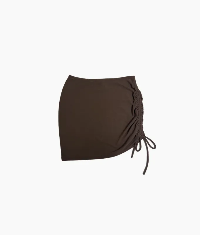 The LuxeCrinkle Side Cinch Swim Skirt - Mocha sold by Summersalt