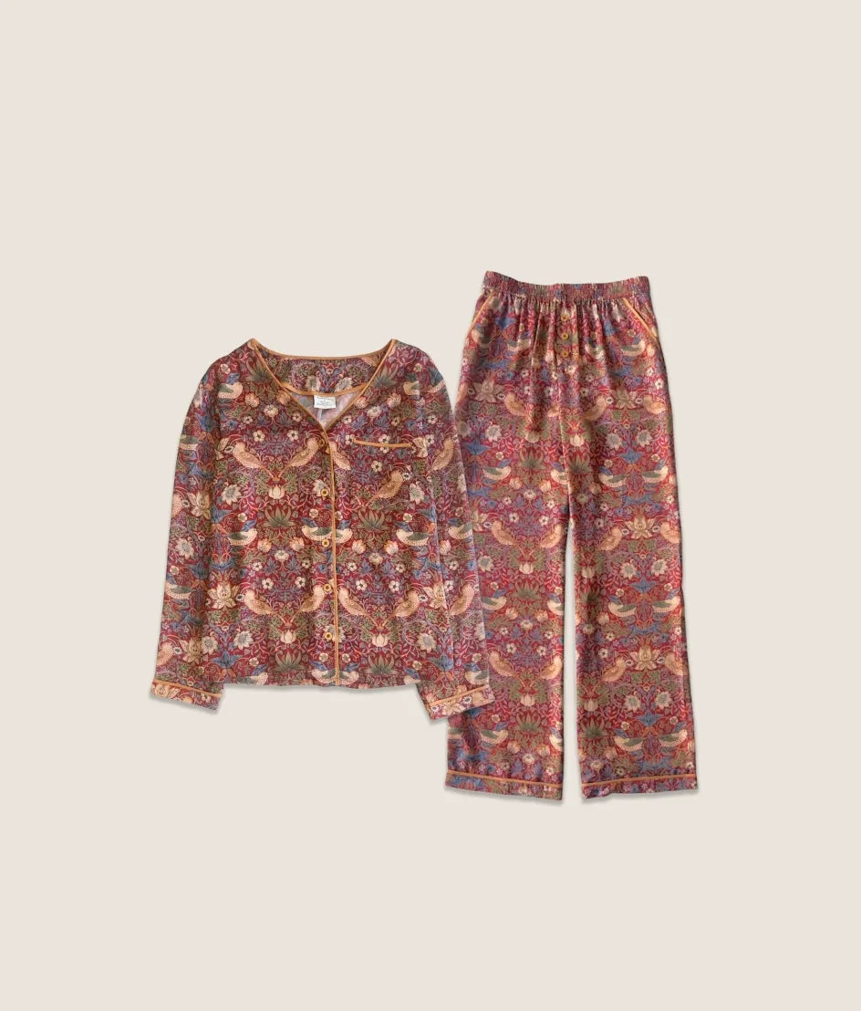 The Silky Luxe Pajama Set - Strawberry Thief in Crimson & Slate sold by Summersalt product image thumbnail 5