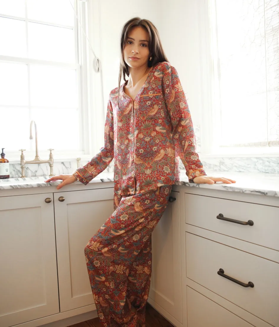 The Silky Luxe Pajama Set - Strawberry Thief in Crimson & Slate sold by Summersalt