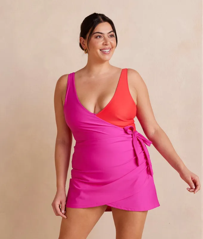 The Ruched Swim Skirt - Hibiscus sold by Summersalt