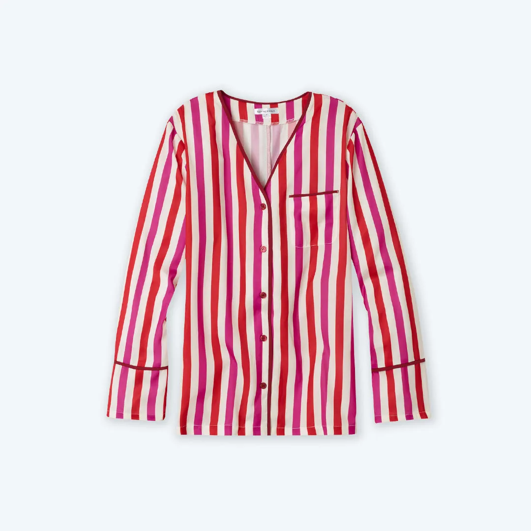 The Cloud 9 Silky Pajama Set - Classic Stripe in Lava & Hibiscus sold by Summersalt product image thumbnail 5