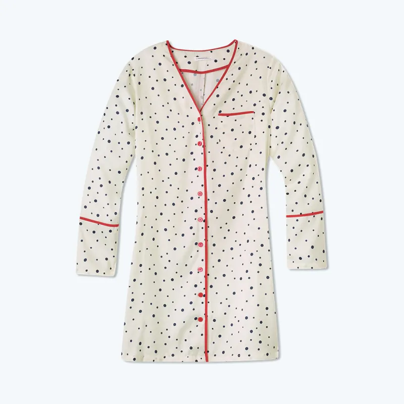 The Cloud 9 Boyfriend Sleep Shirt - Celestial Dot in White Sand sold by Summersalt