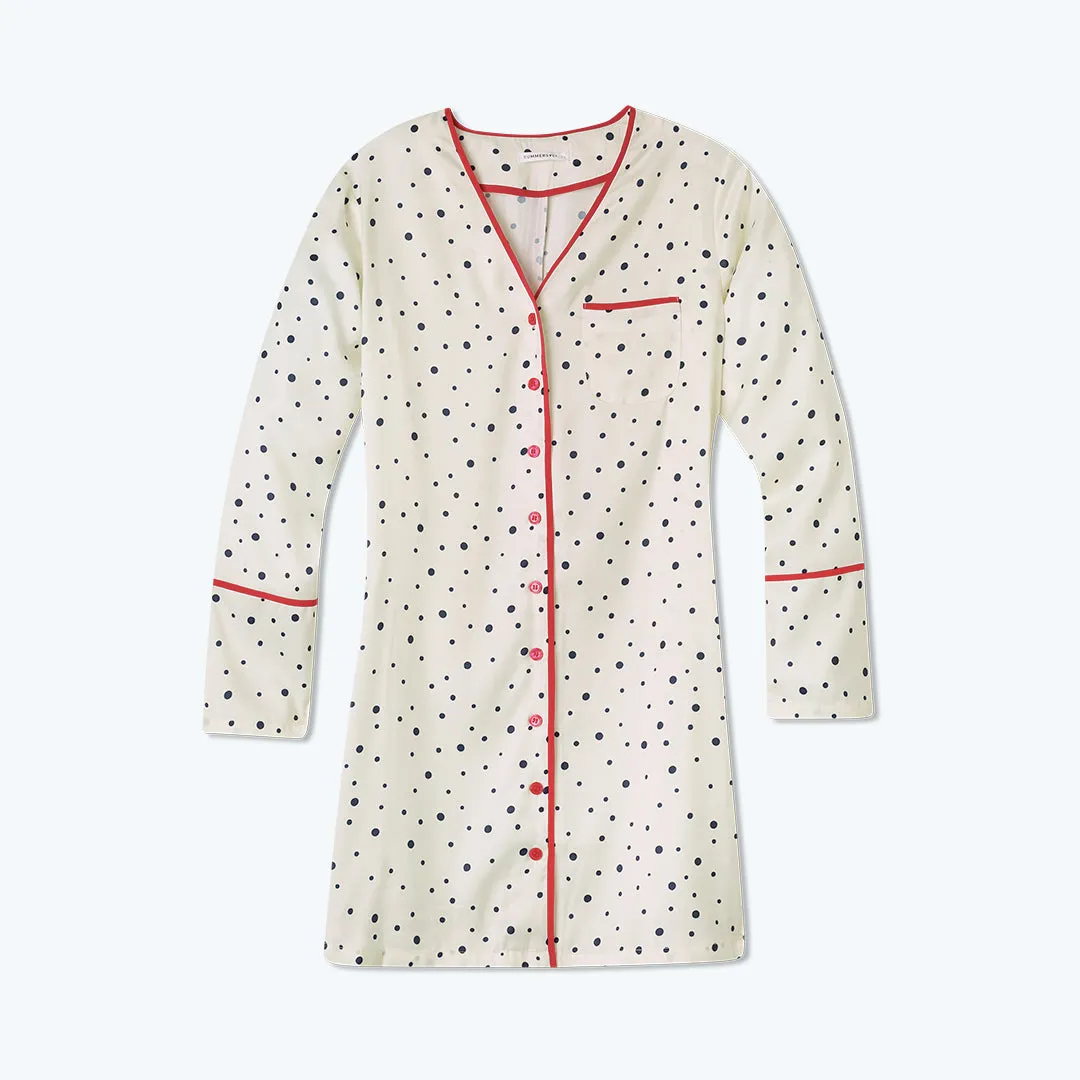 The Cloud 9 Boyfriend Sleep Shirt - Celestial Dot in White Sand sold by Summersalt