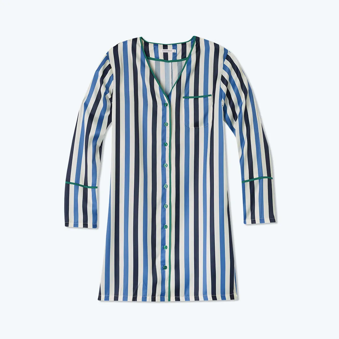The Cloud 9 Boyfriend Sleep Shirt - Classic Stripe in Deep Sea & Indigo sold by Summersalt