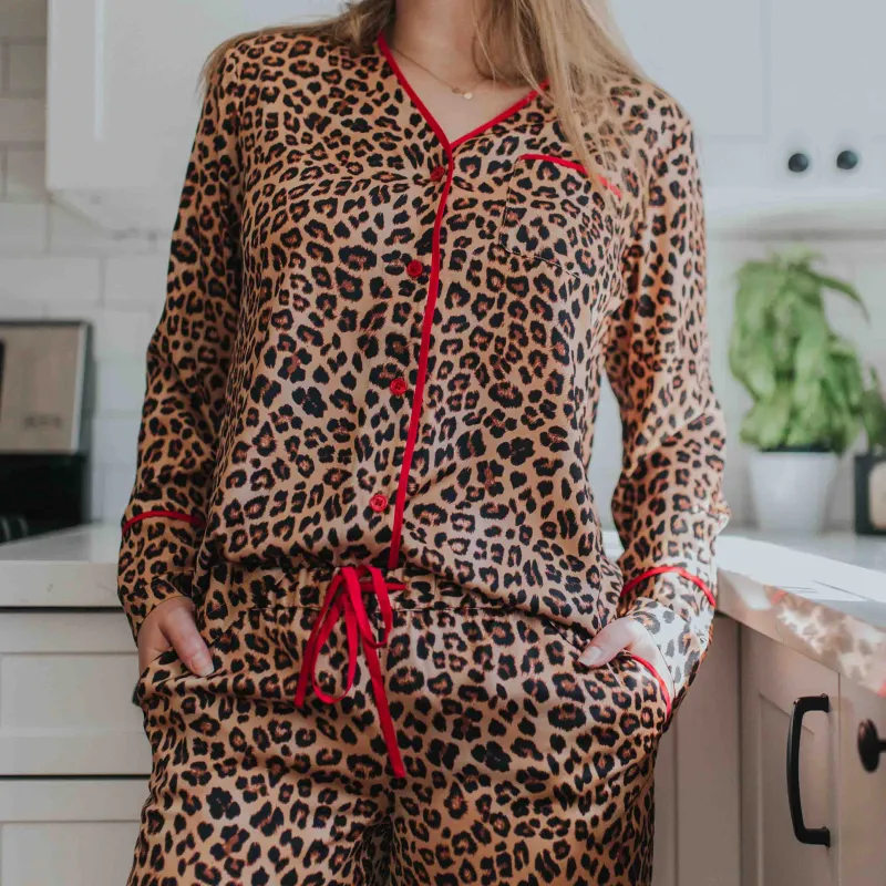 The Cloud 9 Silky Pajama Set - Leopard sold by Summersalt