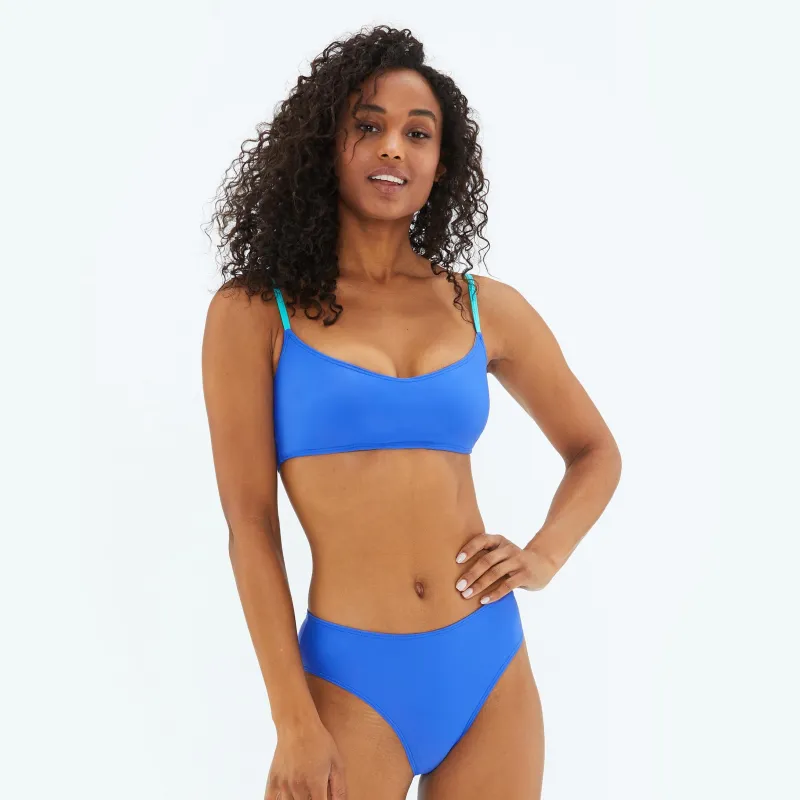 The High Leg Mid Rise Bikini Bottom - Hydrangea sold by Summersalt