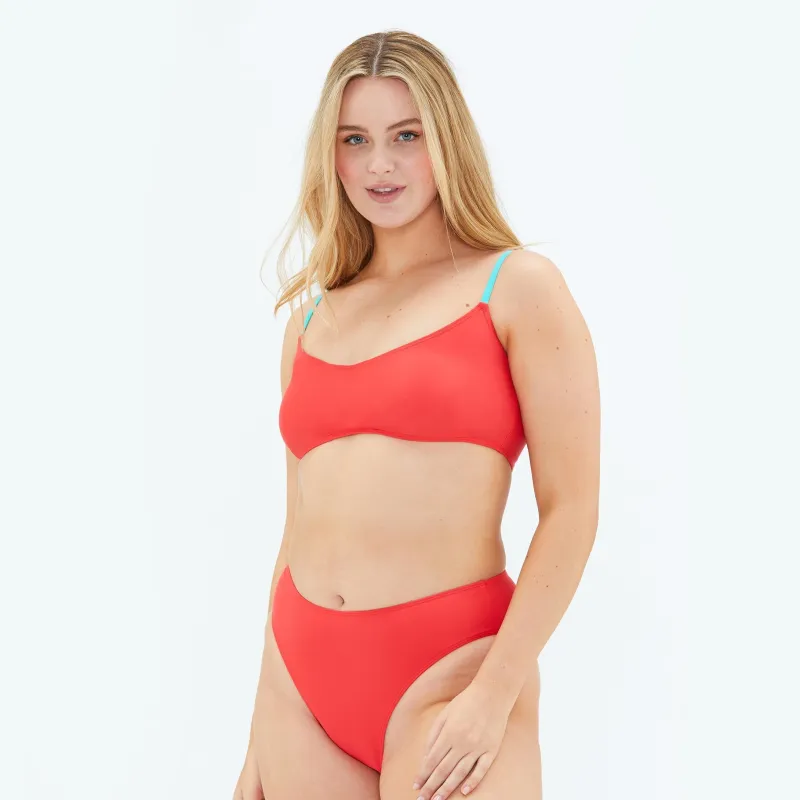 The High Leg Mid Rise Bikini Bottom - Grapefruit sold by Summersalt