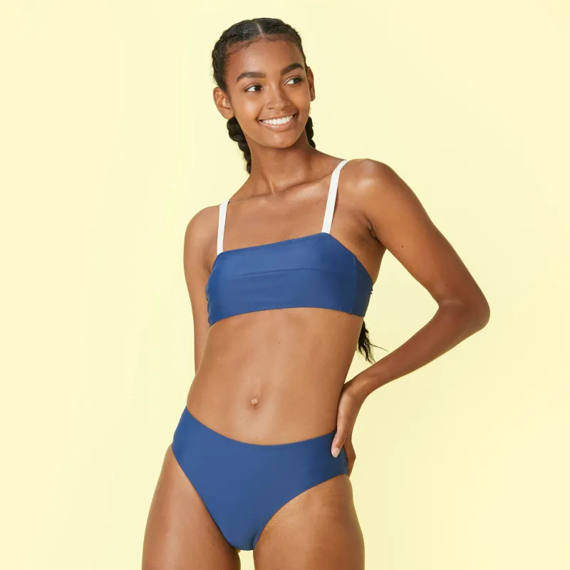 The High Leg Mid Rise Bikini Bottom - Atlantic sold by Summersalt