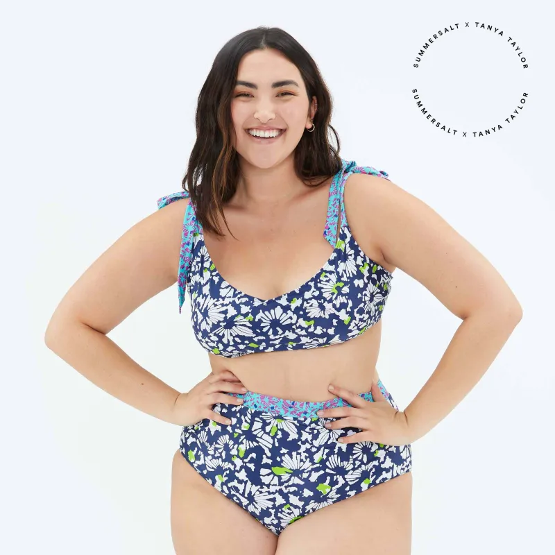 The Tie Marina Bikini Top - Blue Brushstroke sold by Summersalt