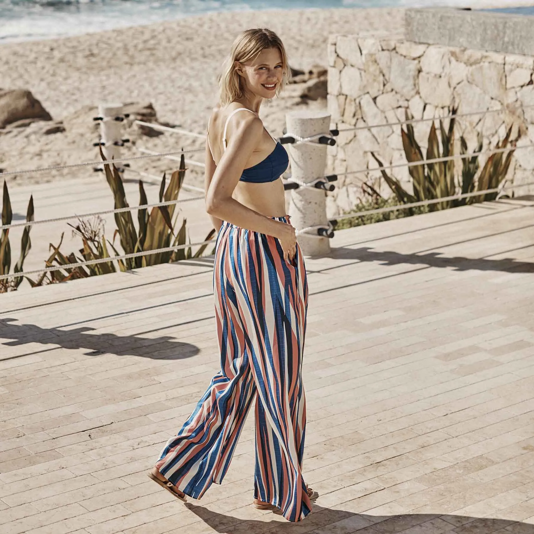 The Perfect Palazzo Pant - Abstract Stripe sold by Summersalt