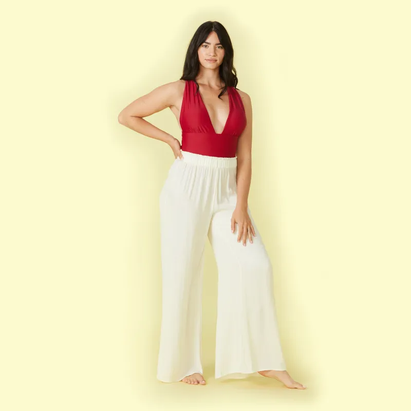 The Perfect Palazzo Pant - White Sand sold by Summersalt