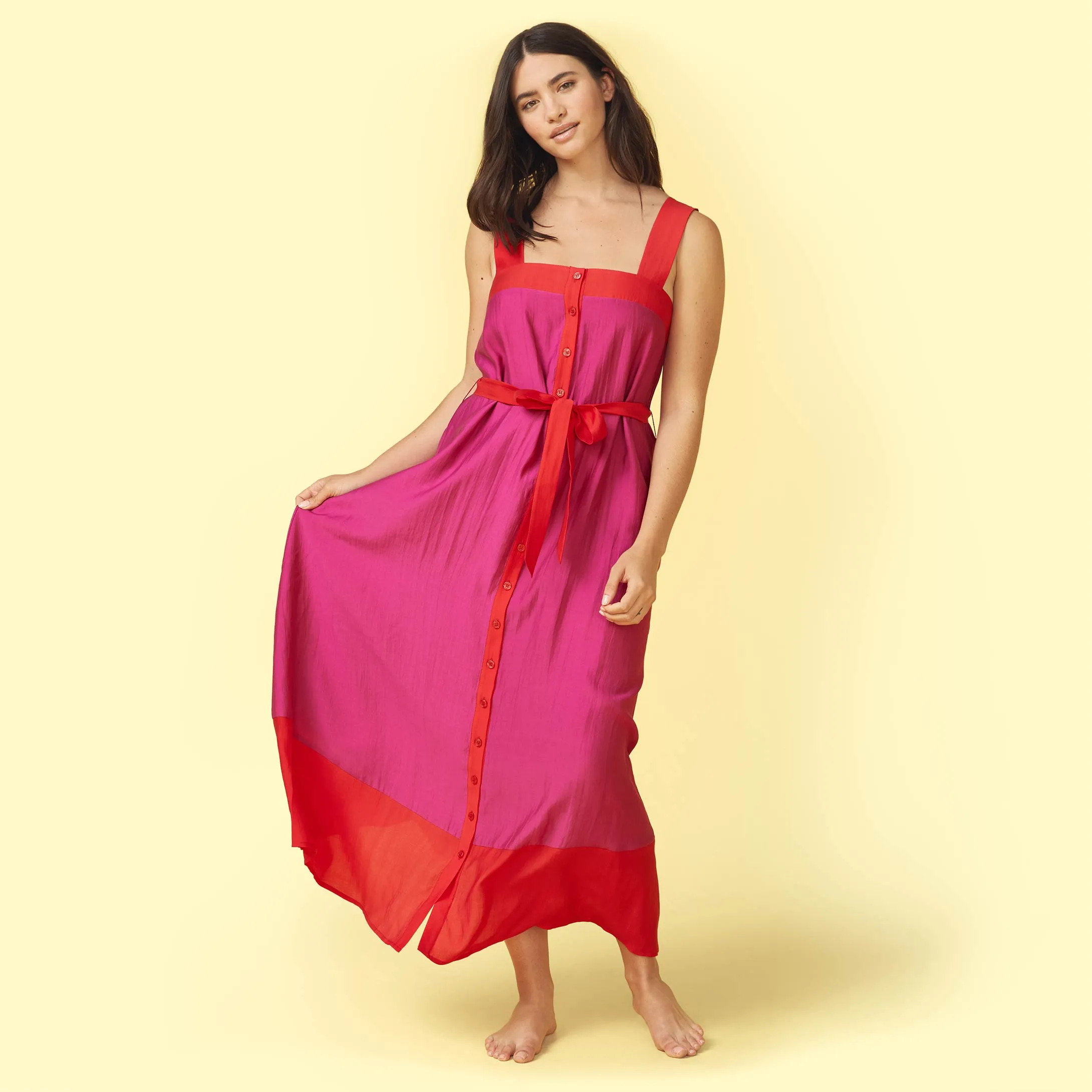 The Globetrotter Maxi Dress - Lava & Hibiscus sold by Summersalt