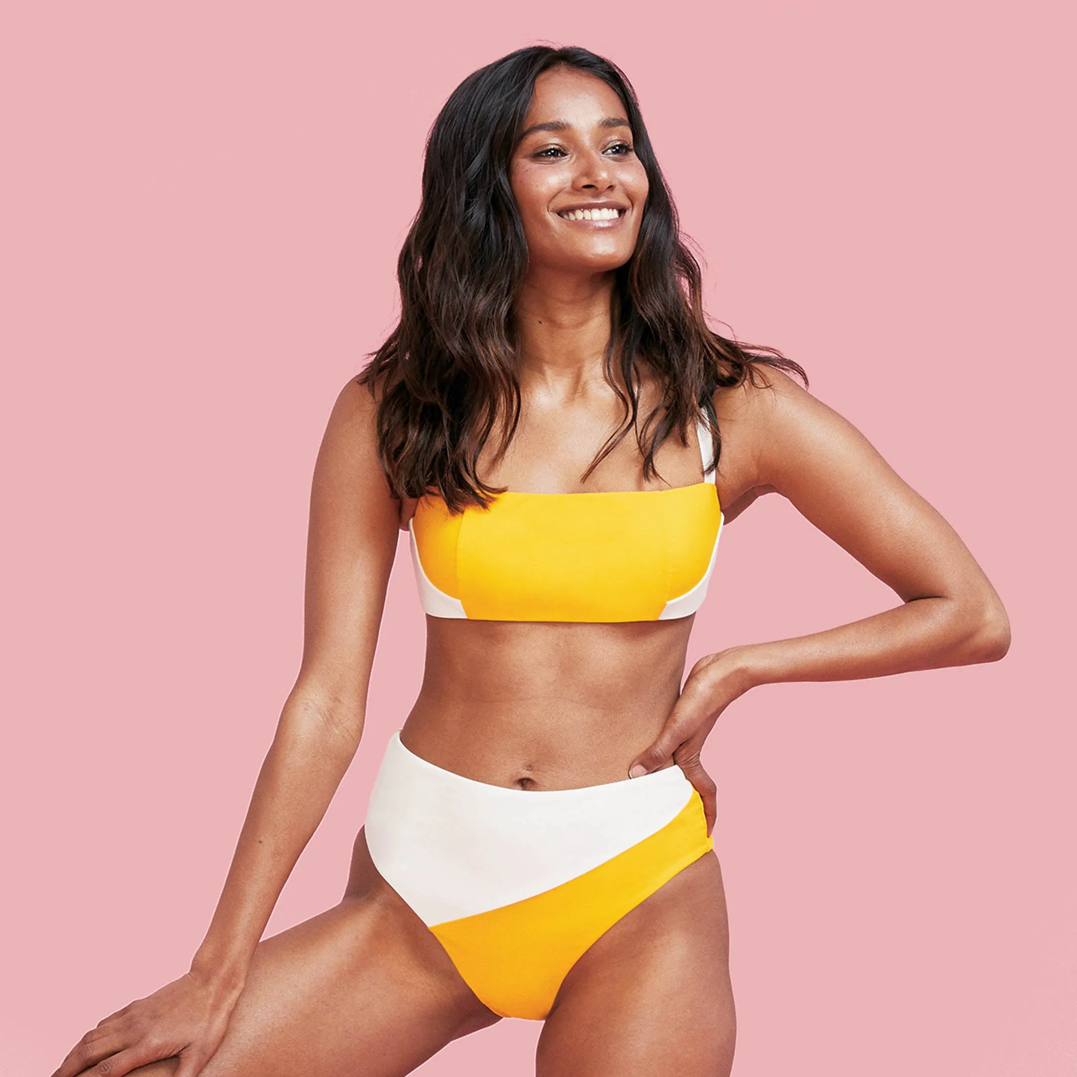 The Diagonal High Leg High Rise - Mango & White Sand sold by Summersalt